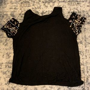open shoulder black top